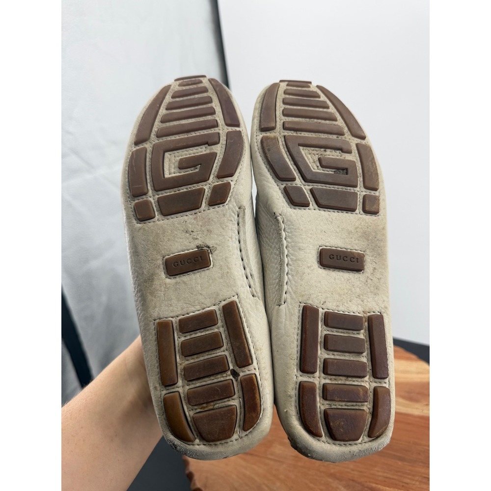 Gucci Driving Loafers men’s 9.5 White Leather Web Stripe Bow Slip On Shoes - Picture 8 of 11
